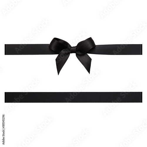 Black bow tied using silk ribbon, cut out top view