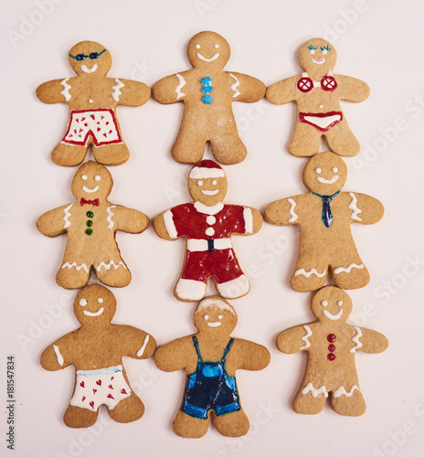 A lot of different gingerbread man on white background