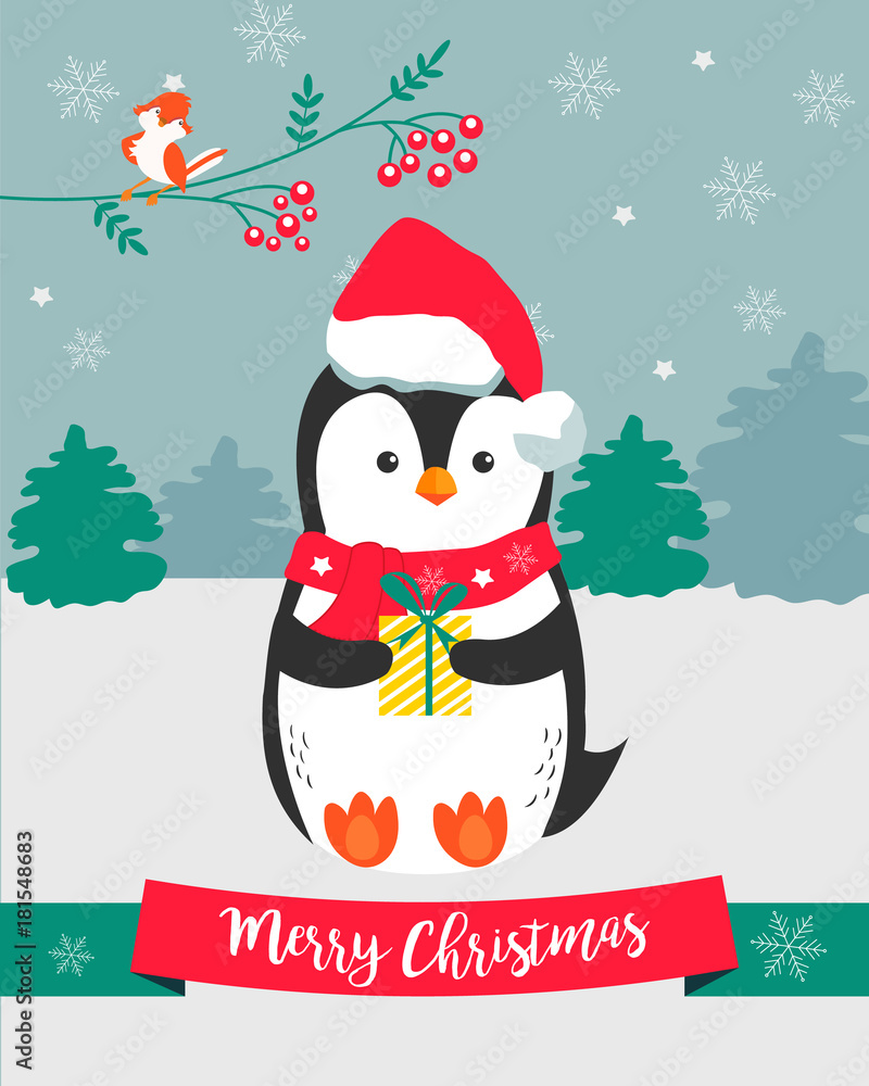 Christmas card with holiday penguin Christmas card with holiday penguin