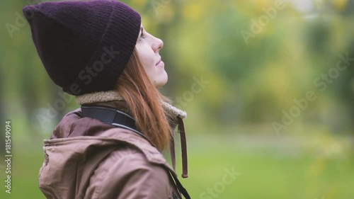 beautiful twoman tourist travel photographer photographing forest at autumn day photo