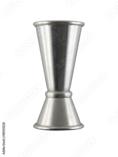 Close up on a shiny metal jigger isolated on white with clipping path