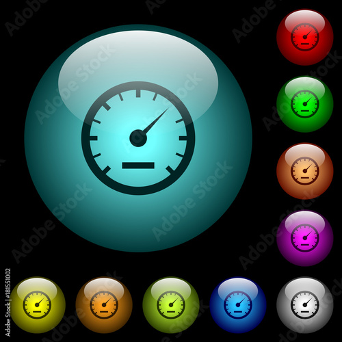 Speedometer icons in color illuminated glass buttons