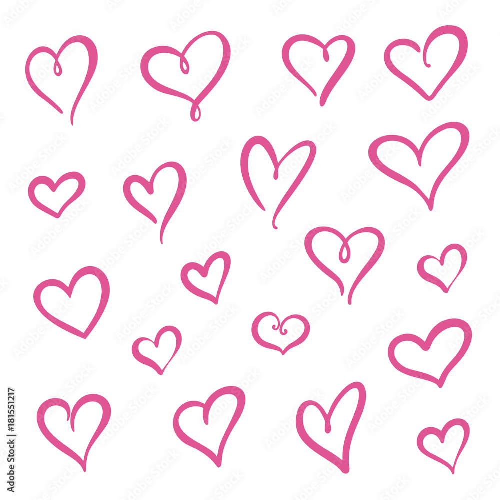 Set of unique drawn hearts. Painted design elements. Set of unique drawn hearts. Painted design elements.