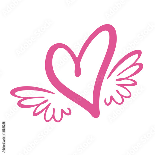 Heart with wings. Flat Style Vector Illustration