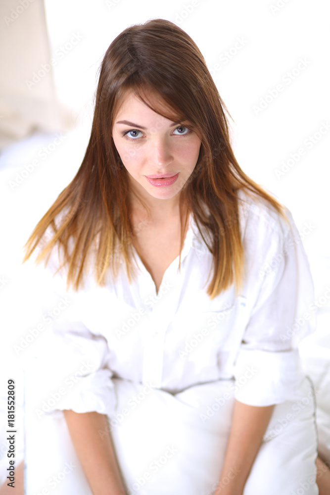 Portrait of beautiful young woman face. Isolated on white background. Portrait of beautiful young woman face. Isolated on white background.