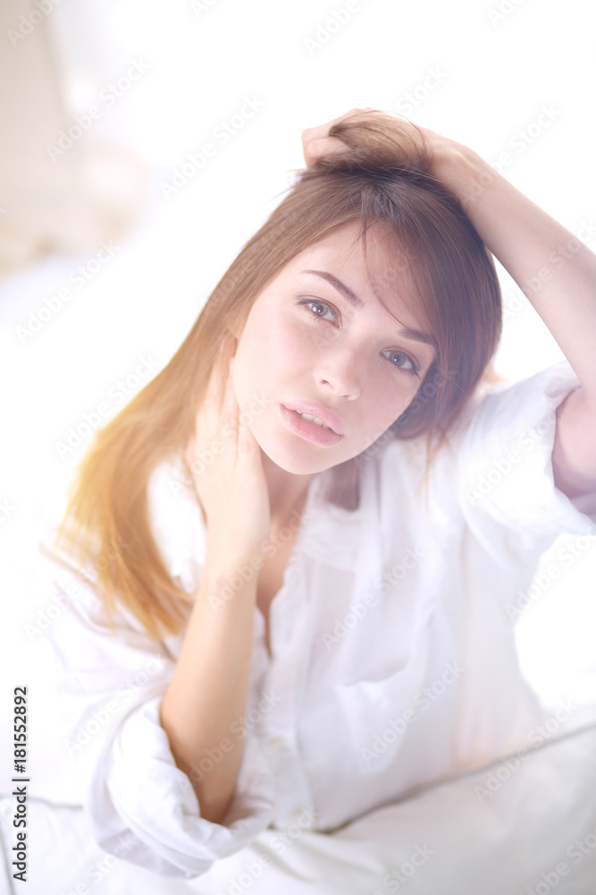 Portrait of beautiful young woman face. Isolated on white background. Portrait of beautiful young woman face. Isolated on white background.