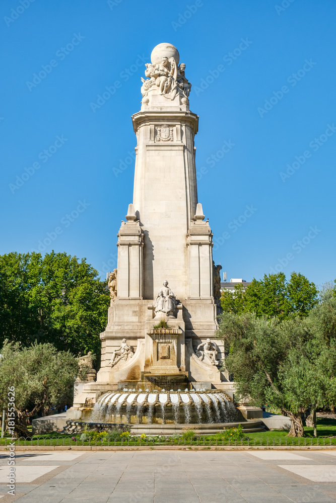 The Monument to Cervantes at the Spain Square in Madrid