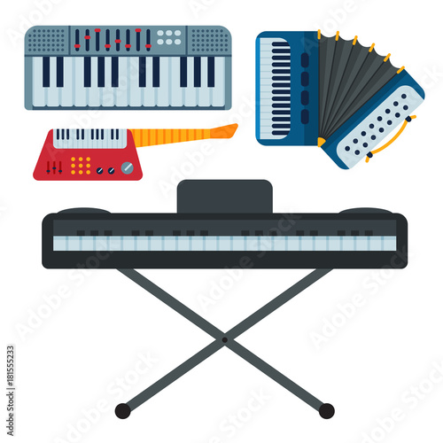 Keyboard musical instruments isolated classical musician piano equipment vector illustration