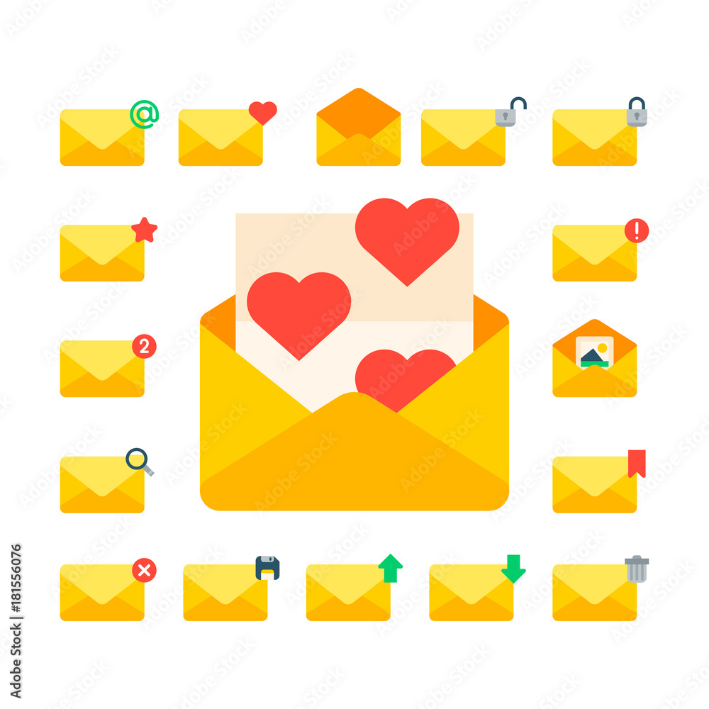 Email envelope cover icons communication correspondence blank cover address design paper empty card writing message vector illustration. Email envelope cover icons communication correspondence blank cover address design paper empty card writing message vector illustration.