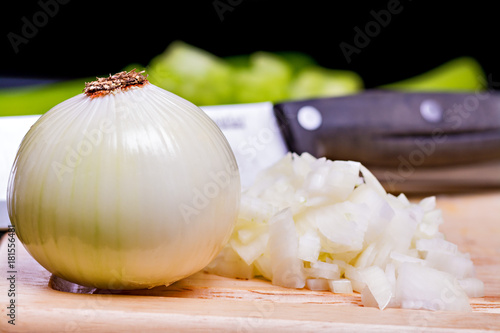 Raw Onion & Celery with Knife 