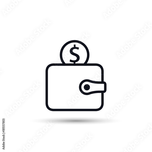 Wallet with coin outline icon, vector isolated simple line symbol