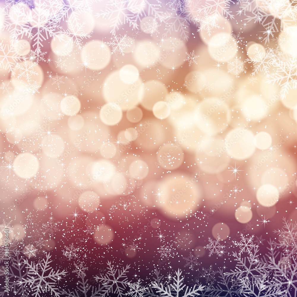 Christmas lights and snowflakes background