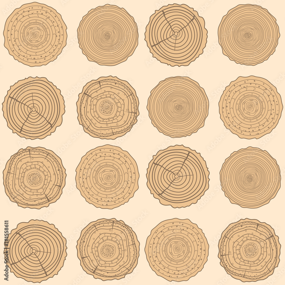 Tree rings. Seamless pattern. Set of tree rings on isolation background ...