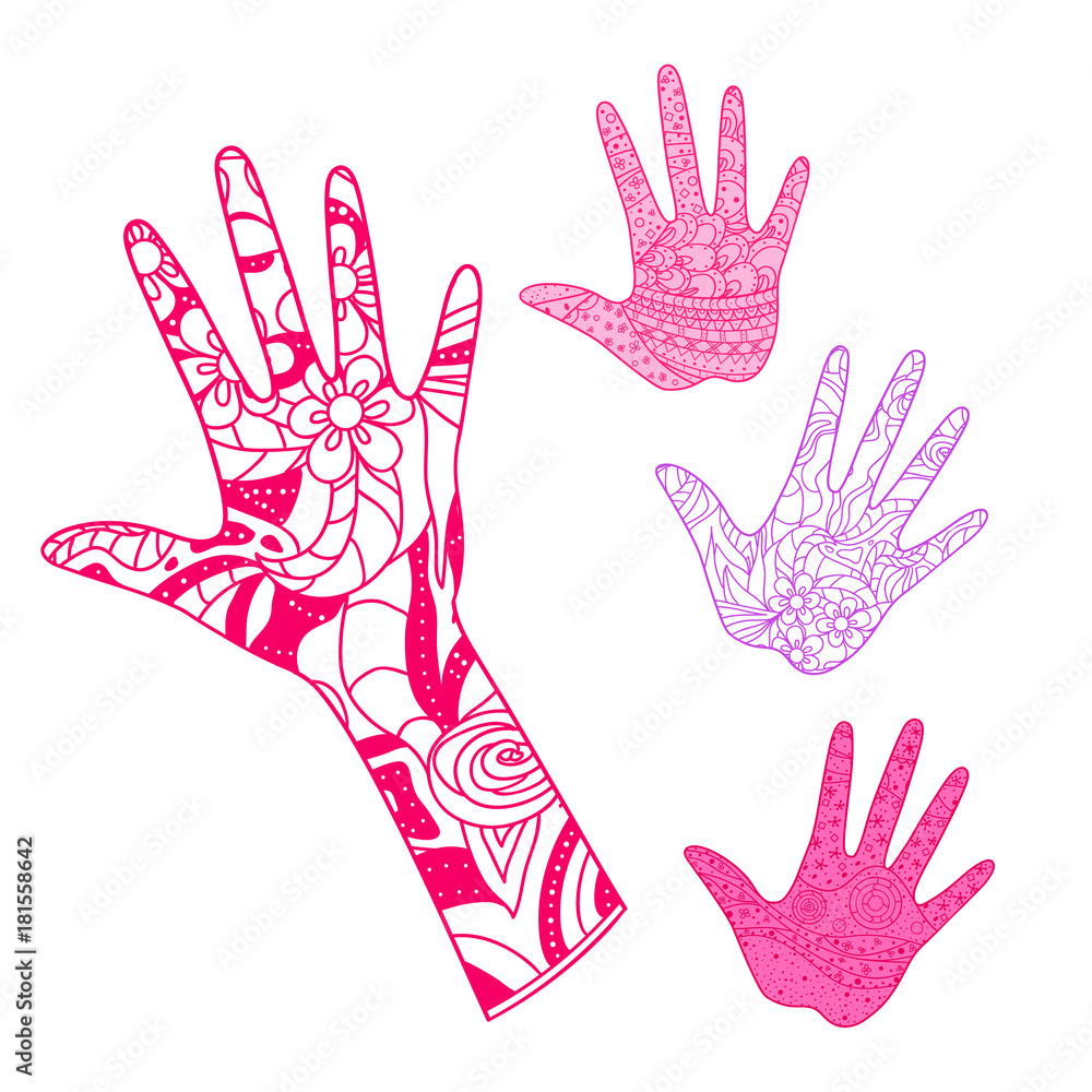 Hand. Arm. Hand drawn abstract patterns on isolation background. Design for spiritual relaxation for adults. Line art creation. Print for polygraphy, posters and textiles. Outline for t-shirts Hand. Arm. Hand drawn abstract patterns on isolation background. Design for spiritual relaxation for adults. Line art creation. Print for polygraphy, posters and textiles. Outline for t-shirts