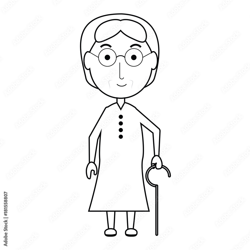 cartoon elderly woman with a walking stick icon over white background vector illustration cartoon elderly woman with a walking stick icon over white background vector illustration