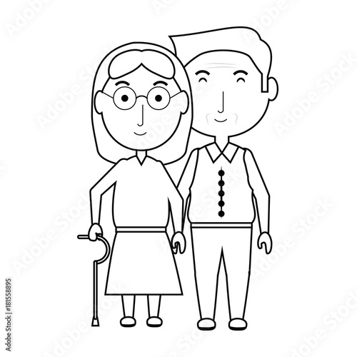 cartoon eldery couple icon over white background vector illustration