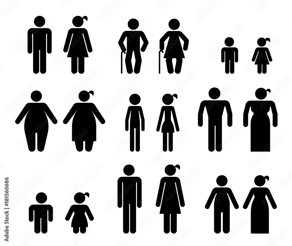 Set of pictograms that represent various kinds of people. Body appearance. Pictograms which represent people with various type of body shape and age difference. Set of pictograms that represent various kinds of people. Body appearance. Pictograms which represent people with various type of body shape and age difference.
