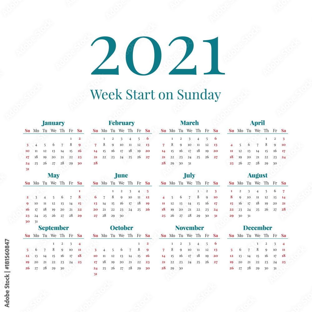 Simple 2021 year calendar Simple 2021 year calendar