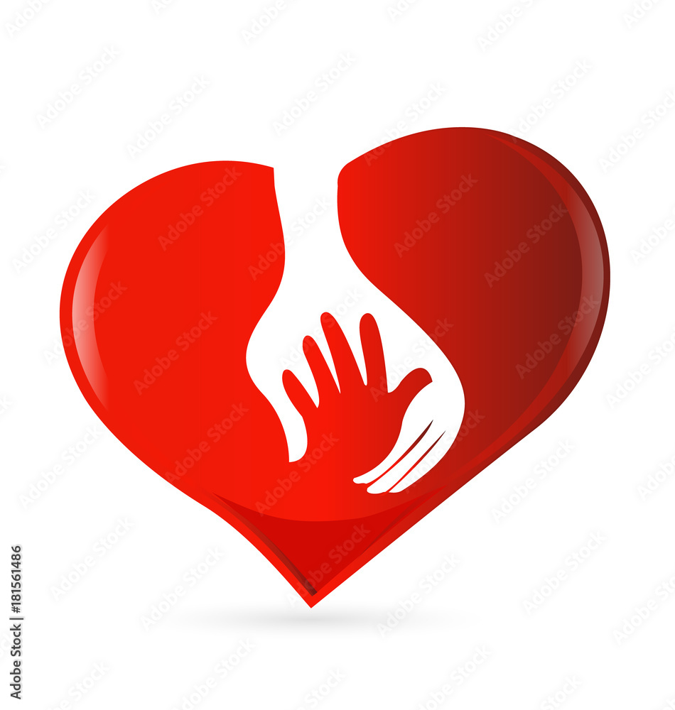 Abstract red heart with a protecting hand Abstract red heart with a protecting hand