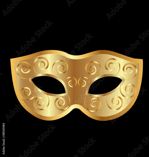 Gold carnival mask on black background