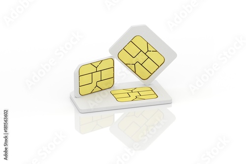 close up multi size of  sim card on white background. 3D Render