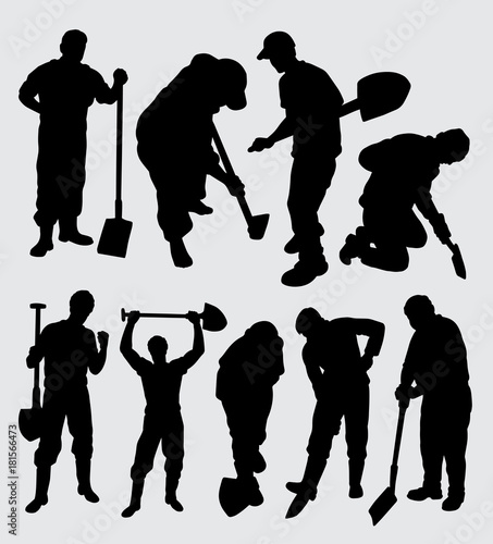 digger and worker people activity silhouette, good use for symbol, logo, web icon, mascot, sign, sticker, or any design you want.