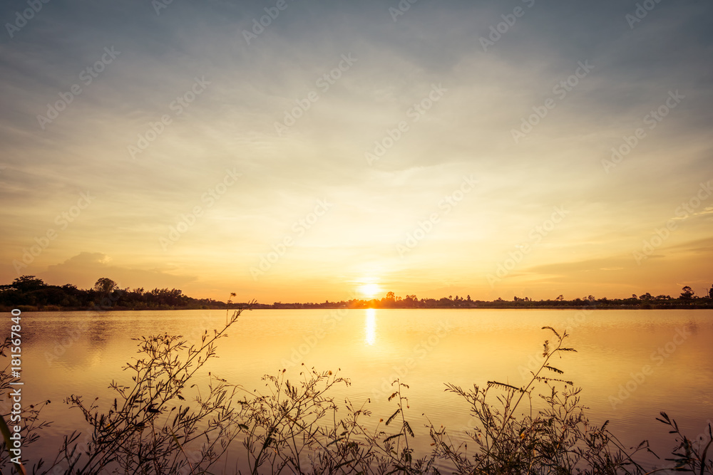 Sunset on the lake landscape