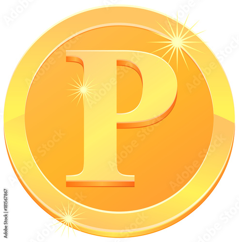 Gold coin with letter P design vector image