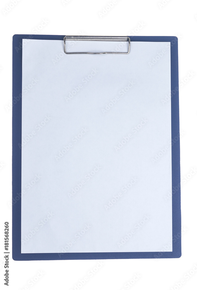 blue clipboard with blank white sheet attached on white background blue clipboard with blank white sheet attached on white background