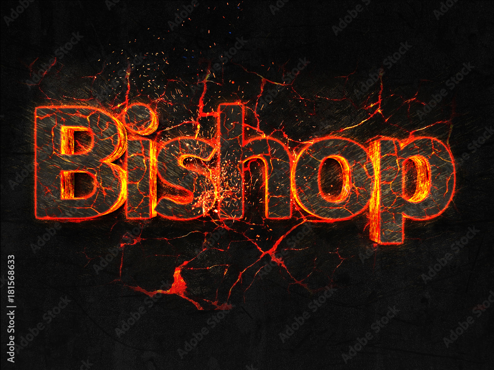 Bishop Fire text flame burning hot lava explosion background.