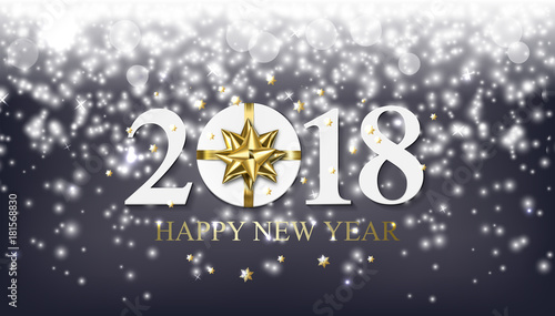 Vector 2018 Happy New Year background with golden gift with bow