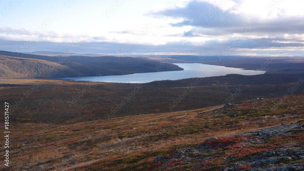 View of a lake from Buolbmatcohka hill on Norwegian and Finnish border
