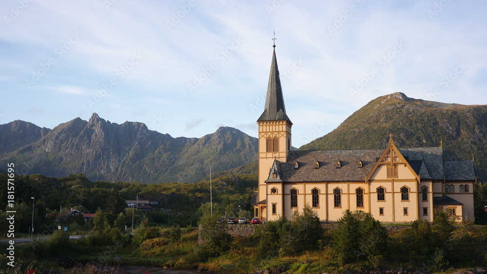 Vågan Church in Kabelvåg, also known as Lofoten Cathedral on Lofoten peninsula of Norway