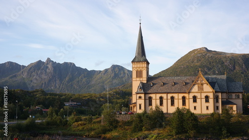 V  gan Church in Kabelv  g  also known as Lofoten Cathedral on Lofoten peninsula of Norway