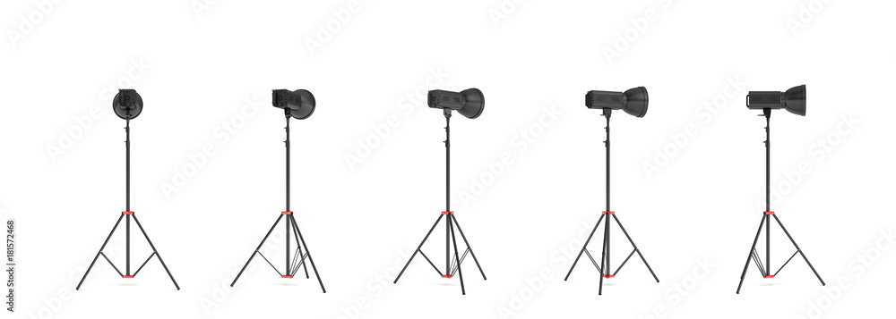3d rendering of three lights with reflectors with the head turned down and up. 3d rendering of three lights with reflectors with the head turned down and up.