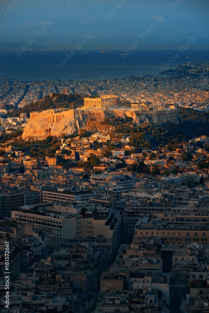 Athens skyline sunrise from Mt Lykavitos