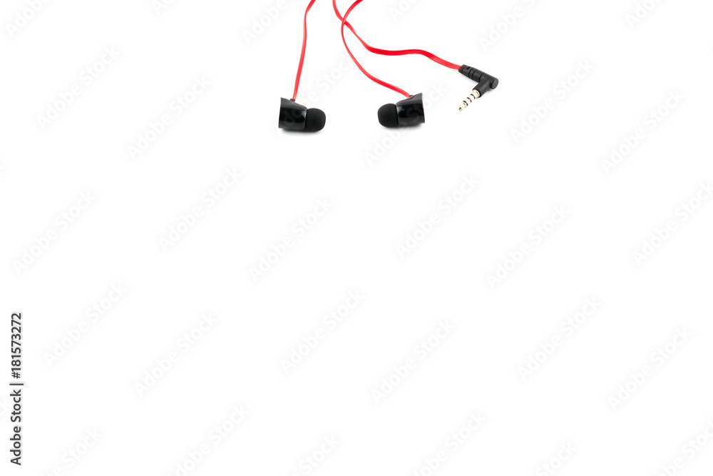 Red earphones isolated on white background Red earphones isolated on white background