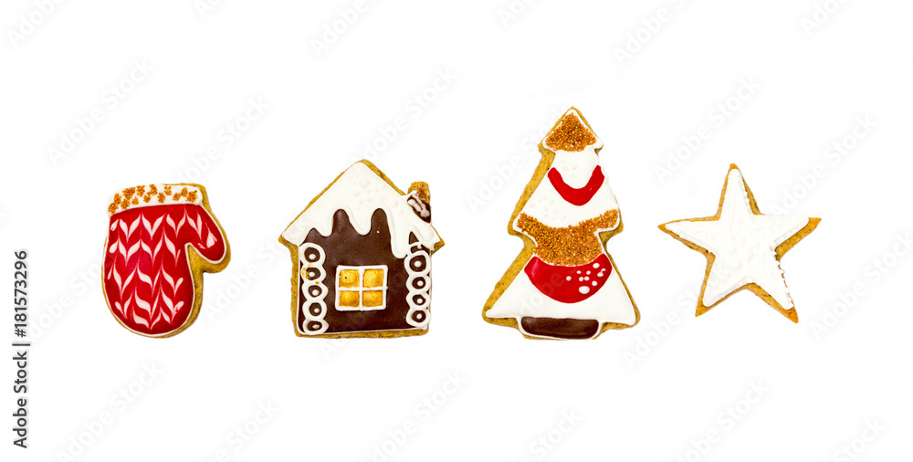 Christmas gingerbread cookies on a white background