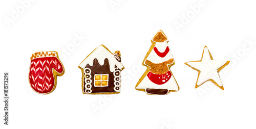 Obraz na płótnie Christmas gingerbread cookies on a white background w salonie