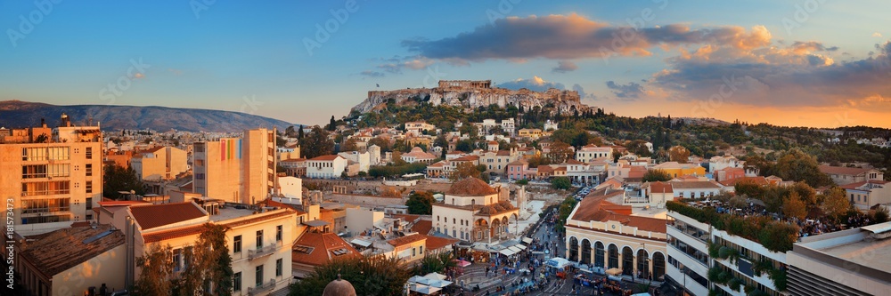 Athens skyline rooftop panorama sunset
