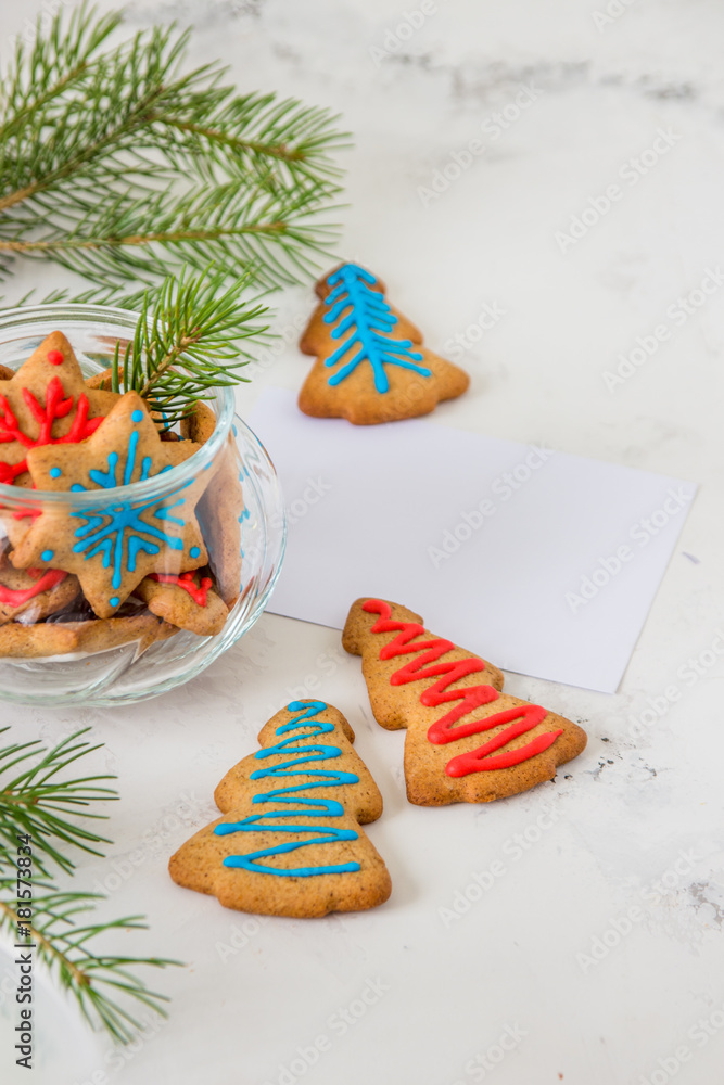 Cookies for christmas theme. New year and christmas card, space for your text.