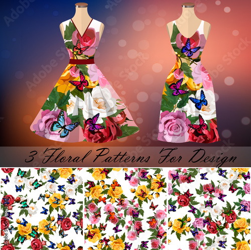 Dress with an trendy rose and butterflies design