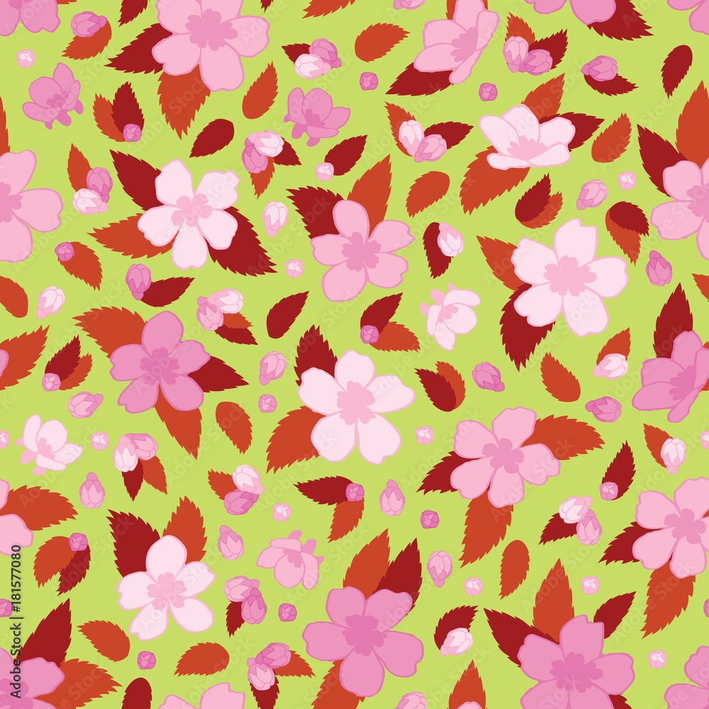 Sakura Flowers with Leaves