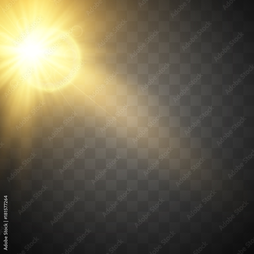 Glow light effect. Sunlight with sparkles on transparent background. Vector illustration. Glow light effect. Sunlight with sparkles on transparent background. Vector illustration.