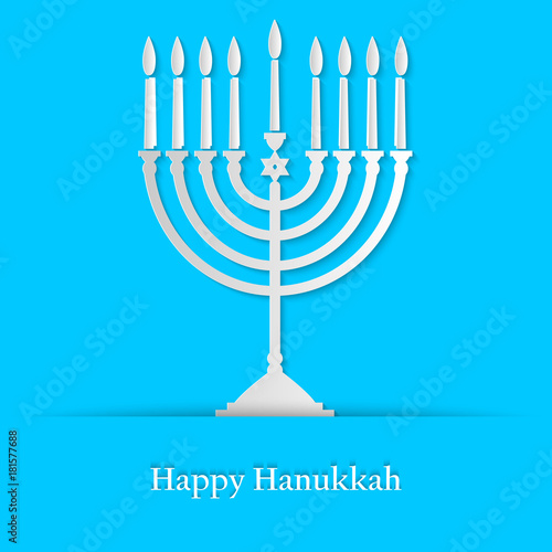 Happy Hanukkah, jewish festival of Lights. Hanukkah menorah for design of greeting card, banner, poster. Vector illustration.
