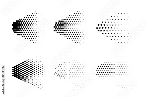 Vector spray halftone made of different symbols. Spray halftone set.