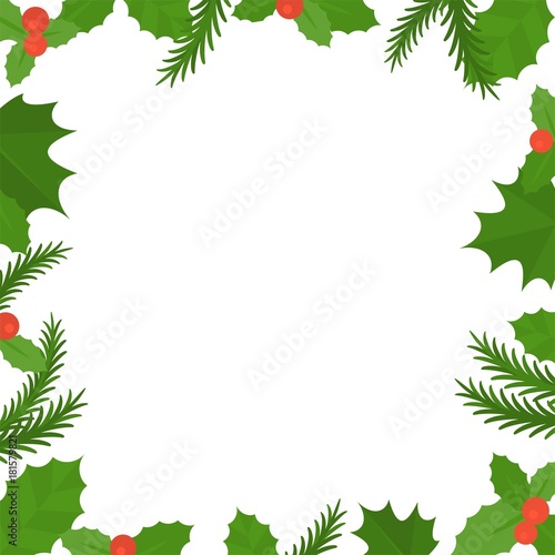 Christmas frame border  mistletoe and spruce in flat design