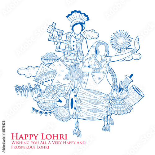 Happy Lohri holiday background for Punjabi festival