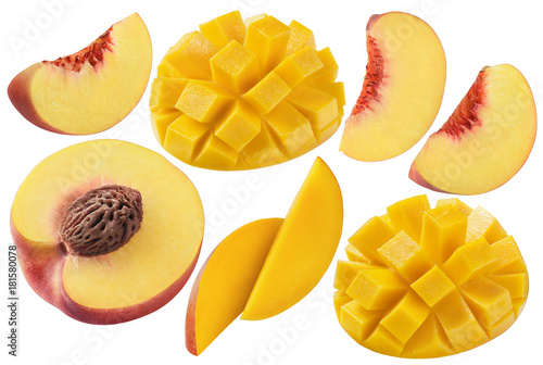 Peach mango set isolated on white background