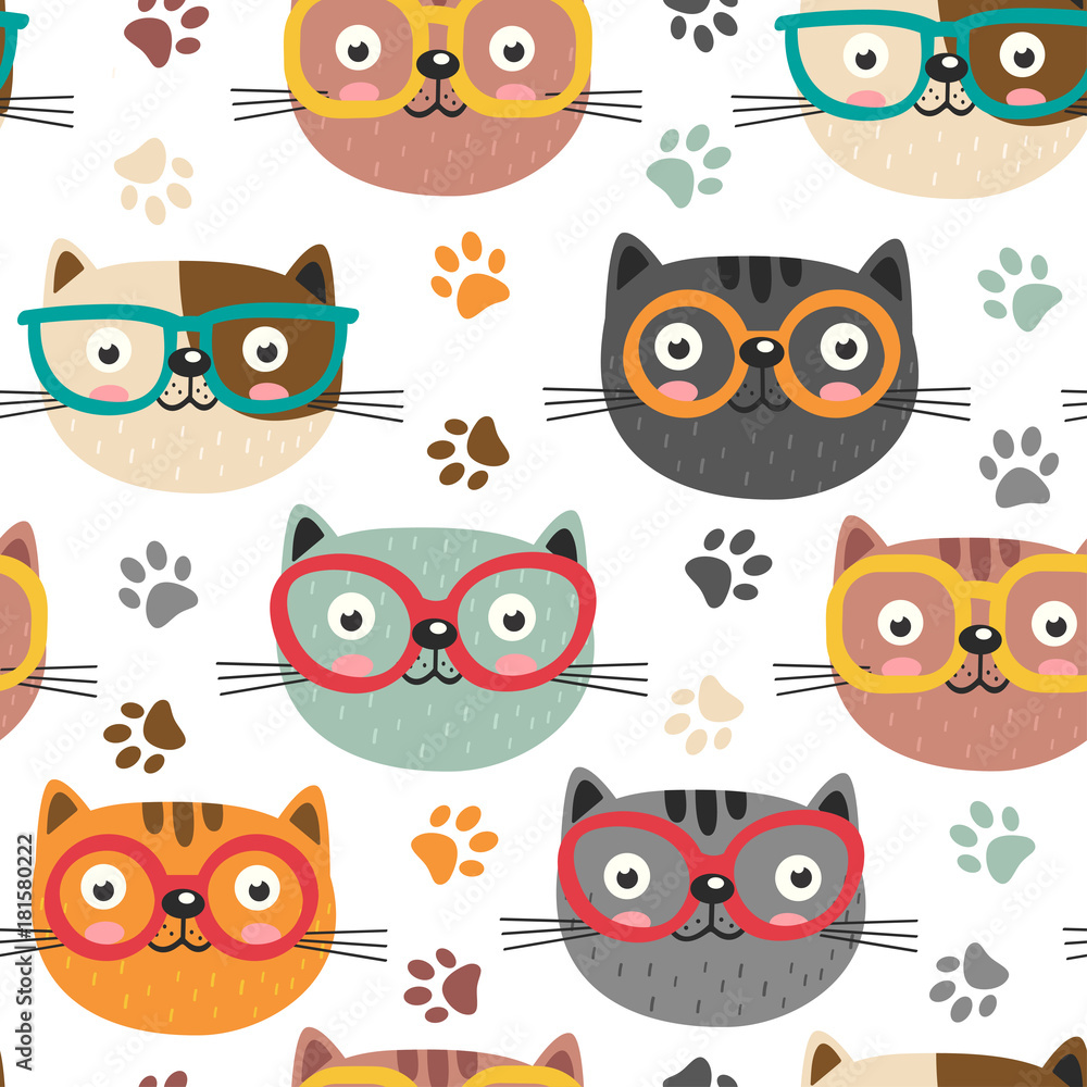 Fototapeta premium seamless pattern with cute faces cats - vector illustration, eps